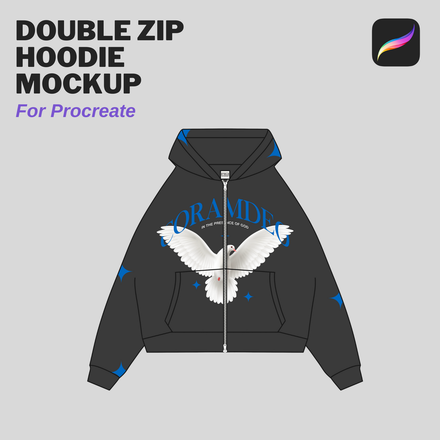 Double Zip Hoodie Mockup For Procreate